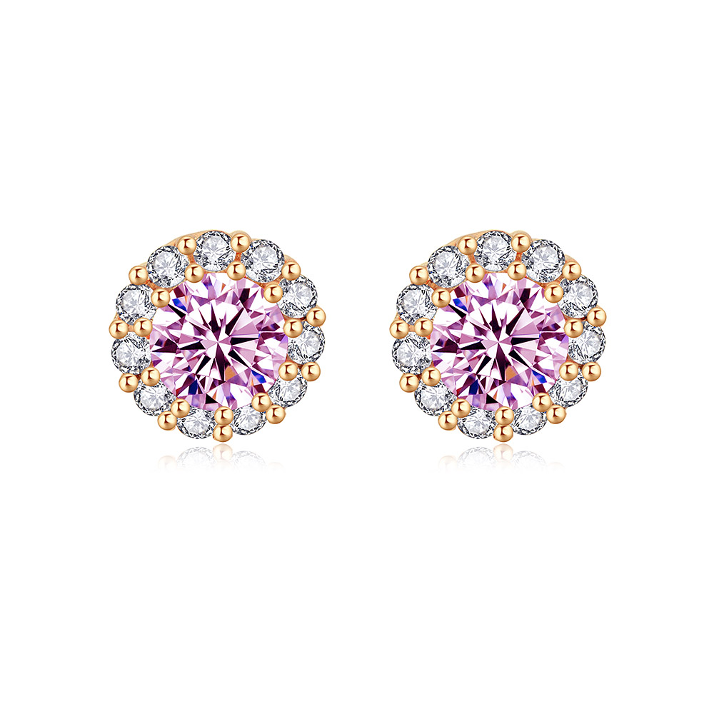 Rose Gold Plated Pink and White Zirconia Earrings